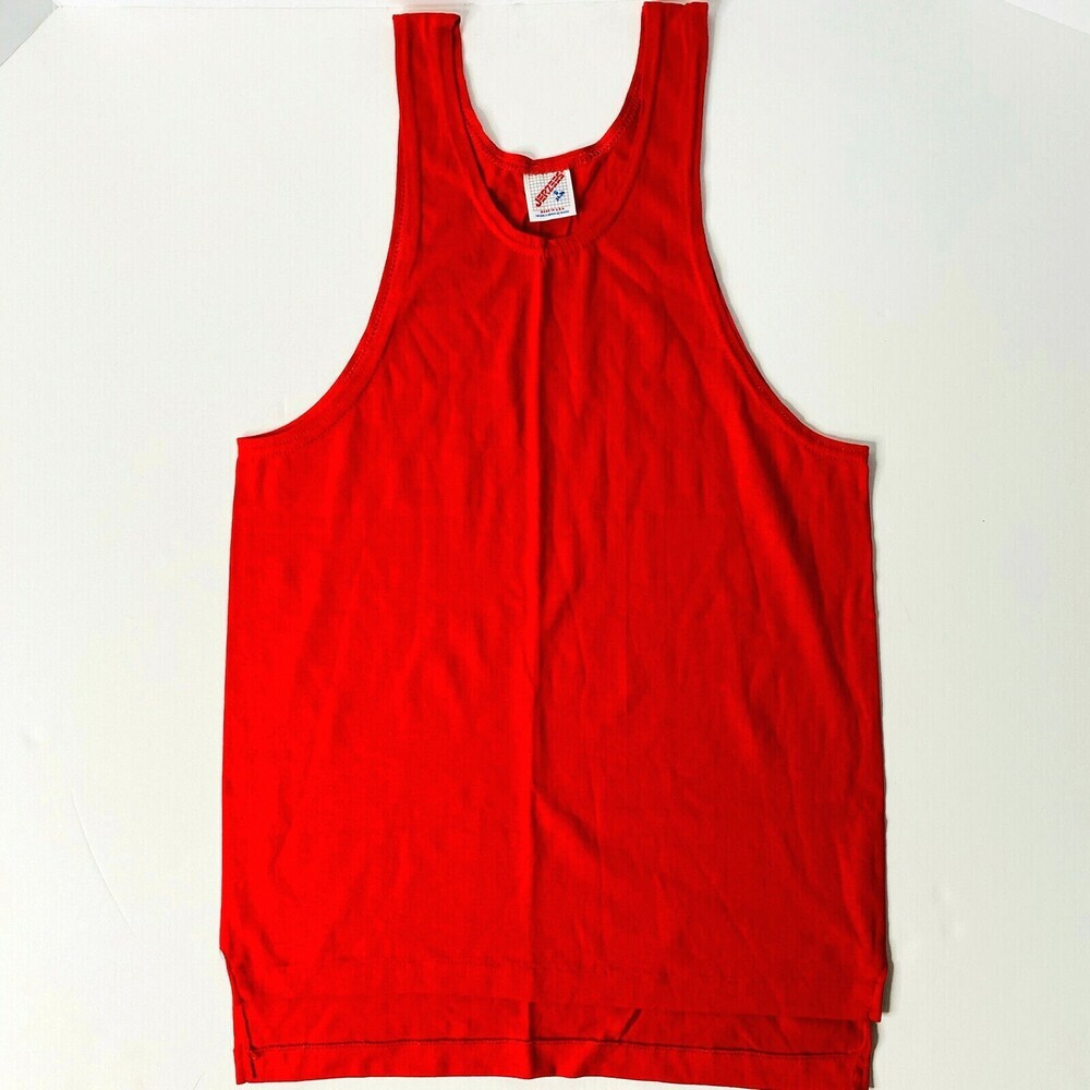 Vintage Jerzees Single Stitch Solid Red Tank Top Size S Made in USA Activewear